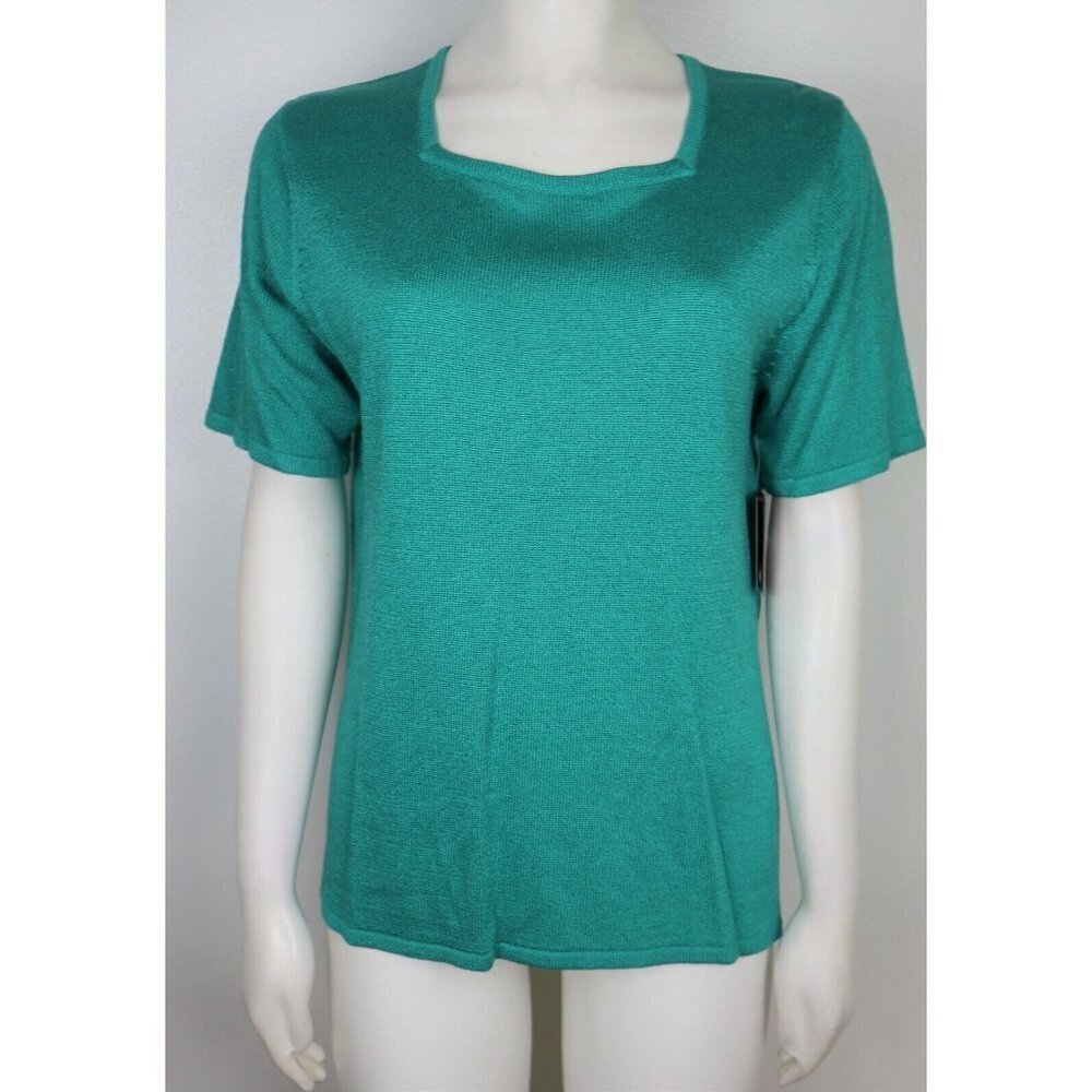 WOMEN'S GREEN SHORT SLEEVE SWEATER - SAG HARBOR - SIZE S - NEW WITH TAGS